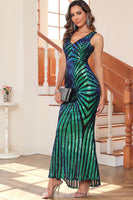 Load image into Gallery viewer, Black Sequin V-neck Sleeveless Mermaid Long Evening Party Dress