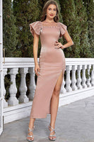 Load image into Gallery viewer, Blush Square Neck Cap Sleeves Bodycon Long Party Dress