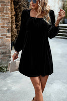 Load image into Gallery viewer, Black Velvet A line Holiday Party Dress with Pleated
