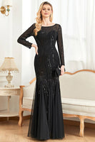 Load image into Gallery viewer, Long Sleeves Mermaid Sequins Formal Dress