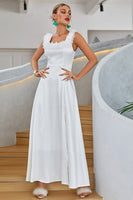 Load image into Gallery viewer, White A-Line Square Neck Long Prom Dress