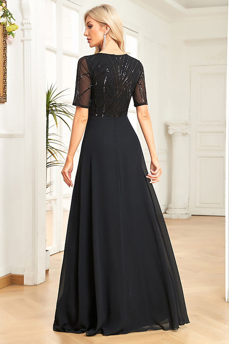sparkly black dress with sleeves Hellymoon Women Sparkly Black Formal Dress with Short Sleeves A line Mother  of the Bride Dress – hellymoonuk