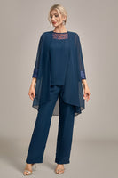 Load image into Gallery viewer, Navy Long Sleeves 3 Pieces Mother of the Bride Pant Suits