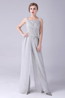 Load image into Gallery viewer, Silver Chiffon Pant and Lace Top Mother of The Bride Pant Suits
