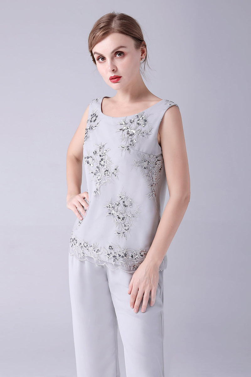 Load image into Gallery viewer, Navy 3 Piece Mother of the Bride Pant Suits with Appliques