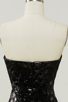 Load image into Gallery viewer, Black Sheath Strapless Sequin Prom Dress with Slit