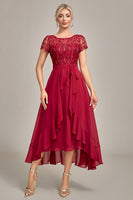 Load image into Gallery viewer, Sparkly Burgundy Asymmetrical Sequin Mother of Bride Dress with Appliques