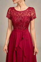 Load image into Gallery viewer, Sparkly Burgundy Asymmetrical Sequin Mother of Bride Dress with Appliques