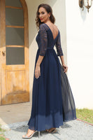 Load image into Gallery viewer, Navy Lace and Chiffon Mother of the Bride Dress