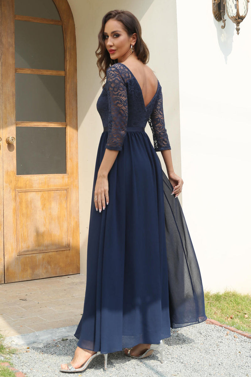 Load image into Gallery viewer, Navy Lace and Chiffon Mother of the Bride Dress
