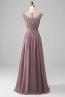 Load image into Gallery viewer, A-Line Beaded Blush Prom Dress