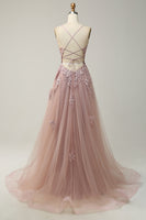 Load image into Gallery viewer, Spaghetti Straps A Line Light Purple Long Prom Dress with Criss Cross Back