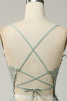 Load image into Gallery viewer, A Line Spaghetti Straps Green Long Prom Dress with Criss Cross Back