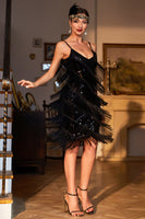 Load image into Gallery viewer, Black Spaghetti Straps Fringed Sequins Sparkly Party Dress