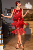 Load image into Gallery viewer, Red Fringed Sequins Sparkly Party Dress