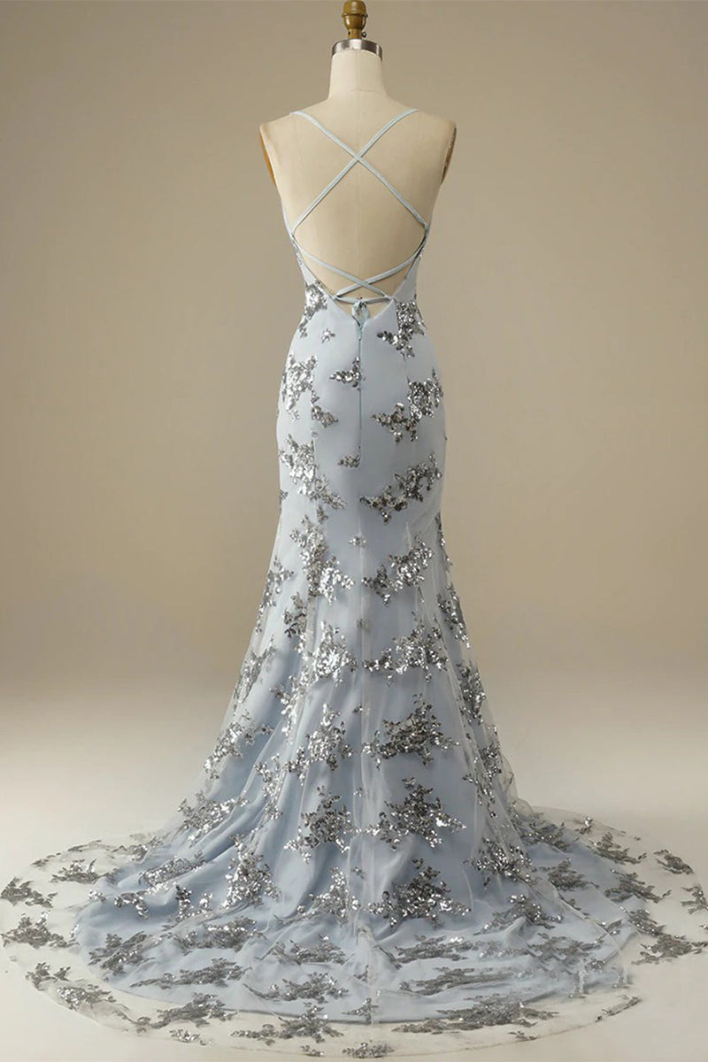 Load image into Gallery viewer, Beaded Backless Spaghetti Straps Prom Dress