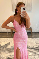 Load image into Gallery viewer, Pink Sequins Mermaid Prom Dress