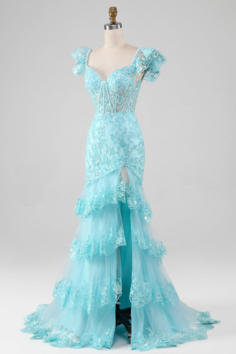 Fashion Sky Blue Off The Shoulder Mermaid Long Prom Evening Dress main image 1