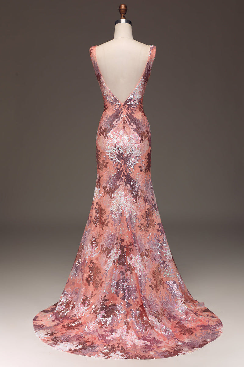 Load image into Gallery viewer, Blush Sparkly Sequin Mermaid Long Prom Dress With Slit