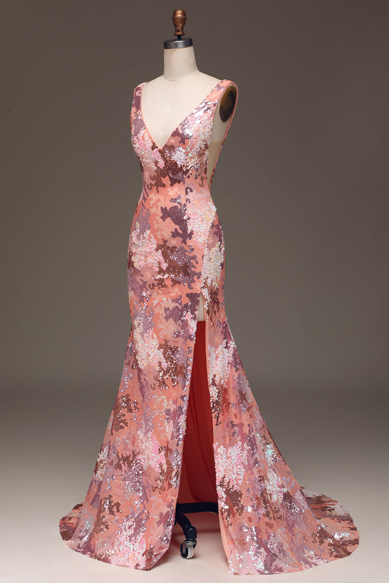 Load image into Gallery viewer, Blush Sparkly Sequin Mermaid Long Prom Dress With Slit