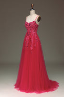 Load image into Gallery viewer, Spaghetti Straps A Line Red Prom Dress with Appliques