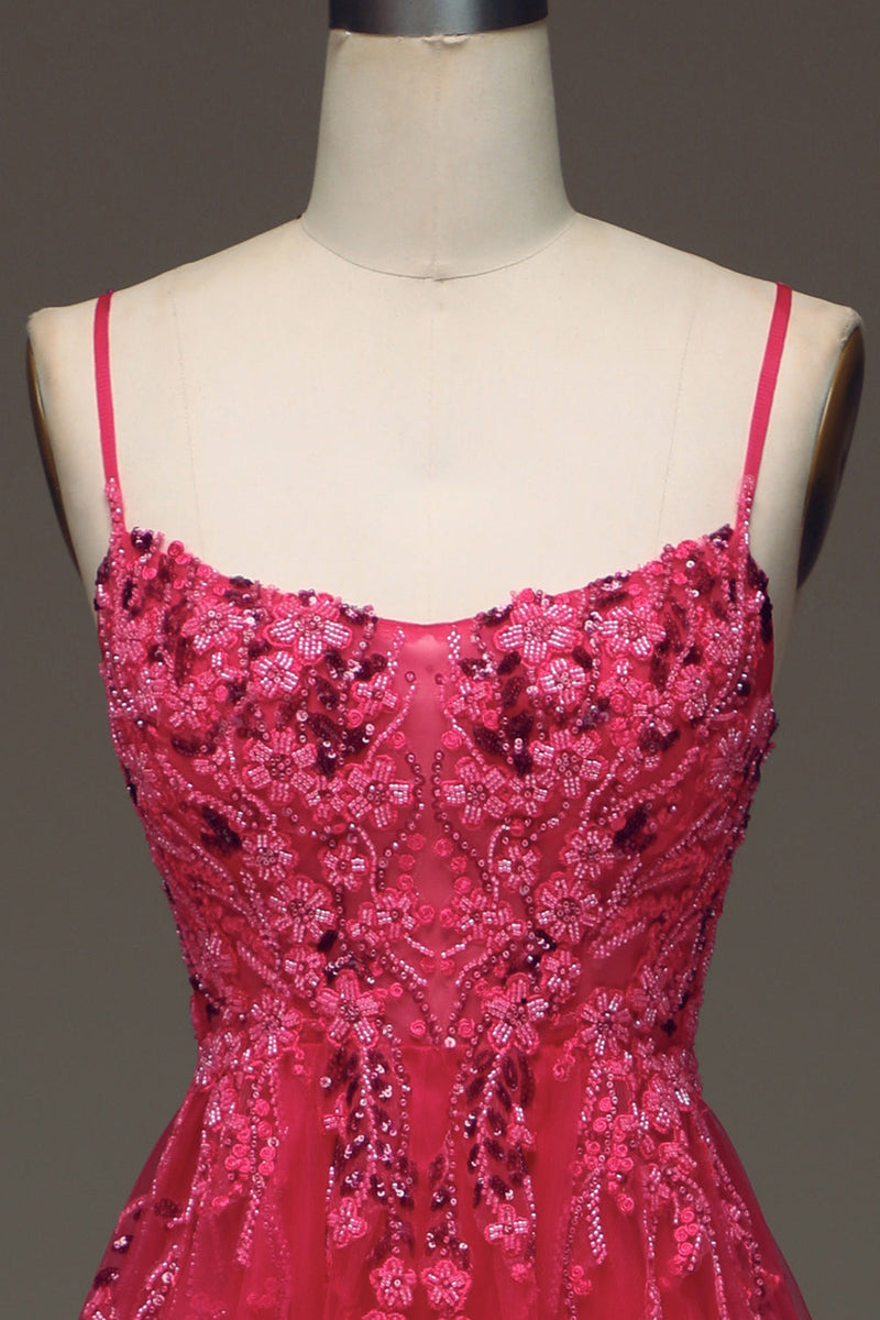 Load image into Gallery viewer, Spaghetti Straps A Line Red Prom Dress with Appliques
