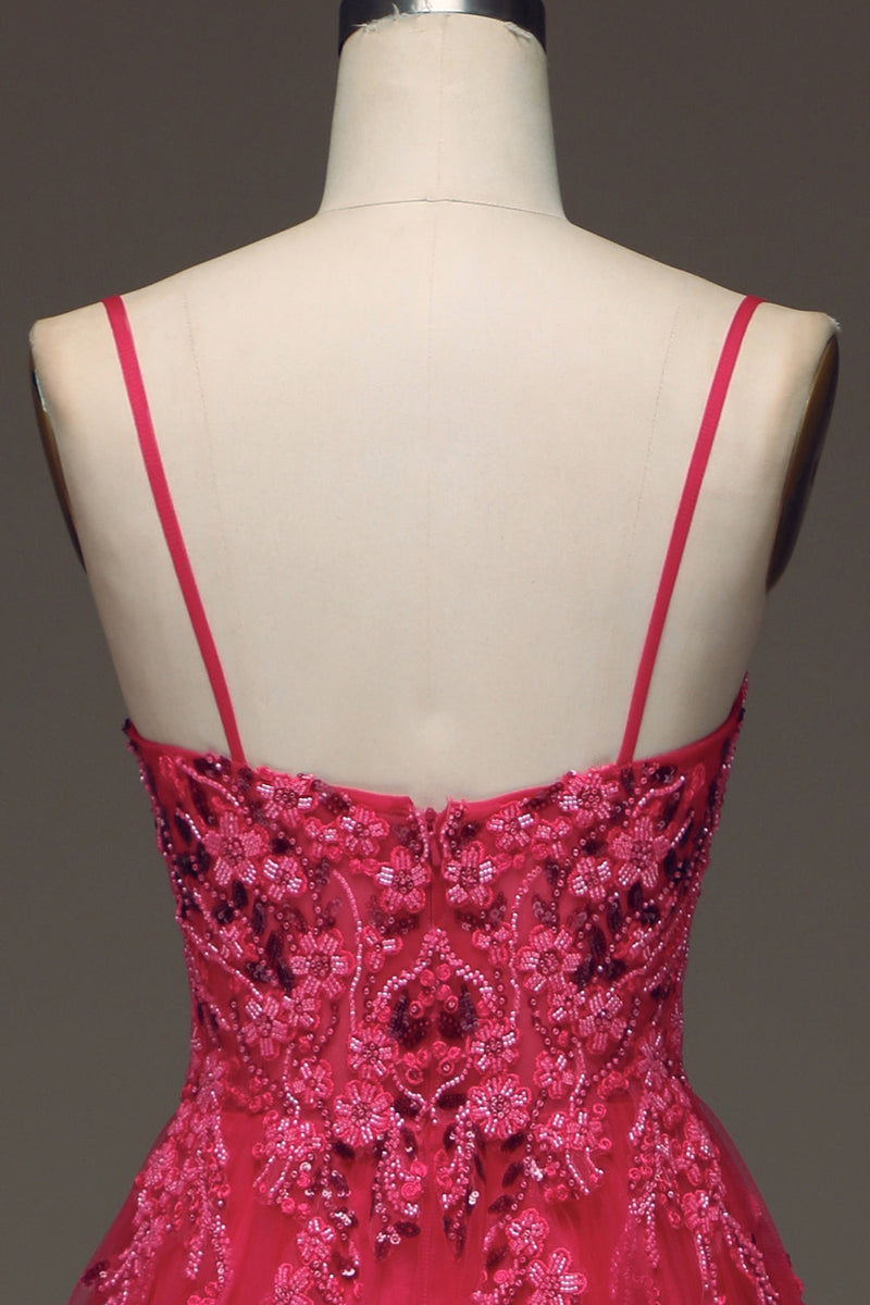 Load image into Gallery viewer, Spaghetti Straps A Line Red Prom Dress with Appliques