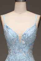 Load image into Gallery viewer, Blue Tulle Mermaid Prom Dress with Beaded