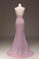 Load image into Gallery viewer, Glitter Blush Mermaid Spaghetti Straps Long Prom Dress with Beading