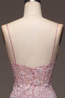 Load image into Gallery viewer, Glitter Blush Mermaid Spaghetti Straps Long Prom Dress with Beading