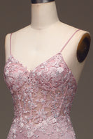 Load image into Gallery viewer, Glitter Blush Mermaid Spaghetti Straps Long Prom Dress with Beading