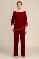 Load image into Gallery viewer, Burgundy Long Sleeves 2 Piece Mother of the Bride Pant Suits