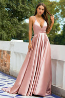 Load image into Gallery viewer, Pink Satin Prom Dress
