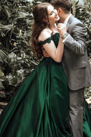 Load image into Gallery viewer, Dark Green Off The Shoulder Princess Prom Dress with Lace