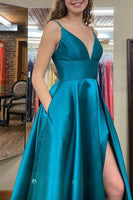 Load image into Gallery viewer, Blue A-line Simple Prom Dress with Slit