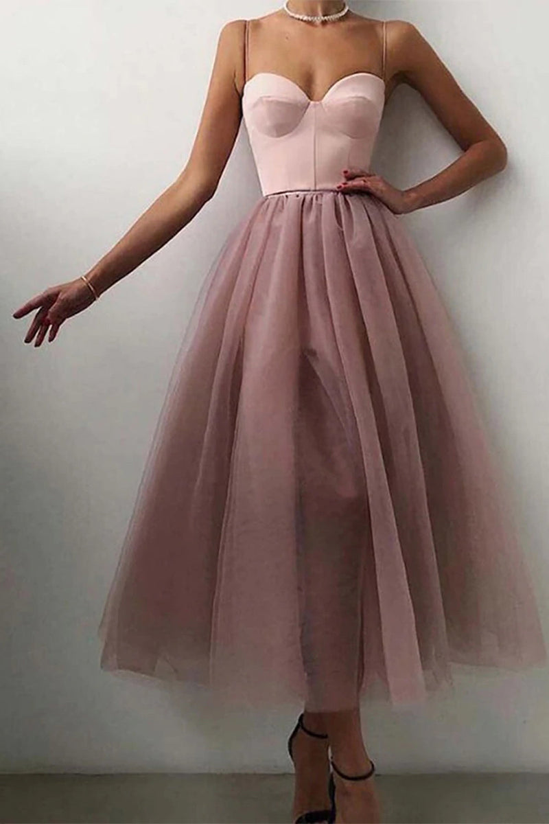 Load image into Gallery viewer, Tulle A-line Midi Simple Prom Dress