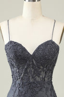 Load image into Gallery viewer, Spaghetti Straps Grey Bodycon Graduation Dress with Appliques