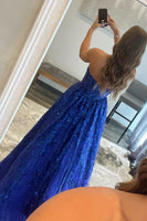 Load image into Gallery viewer, Royal Blue Sparkly Long Prom Dress with Pockets