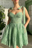 Load image into Gallery viewer, Green Sweetheart Party Dress with Appliques