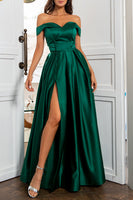 Load image into Gallery viewer, Off the Shoulder Satin A-line Prom Dress with Buttons