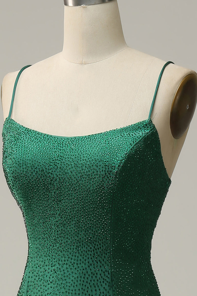 Load image into Gallery viewer, Dark Green Mermaid Spaghetti Straps Long Prom Dress with Beading