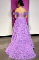 Load image into Gallery viewer, Off the Shoulder Princess Prom Dress with Feathers