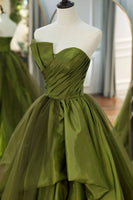 Load image into Gallery viewer, A Line Asymmetrical Straples Green Long Prom Dress with Ruffles