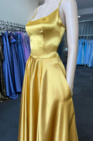 Load image into Gallery viewer, Green A Line Satin Prom Dress with Pockets