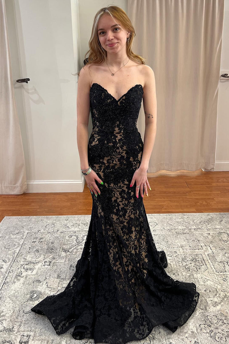 Load image into Gallery viewer, Green Mermaid Strapless Prom Dress with Lace