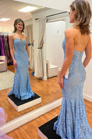 Load image into Gallery viewer, Green Mermaid Strapless Prom Dress with Lace