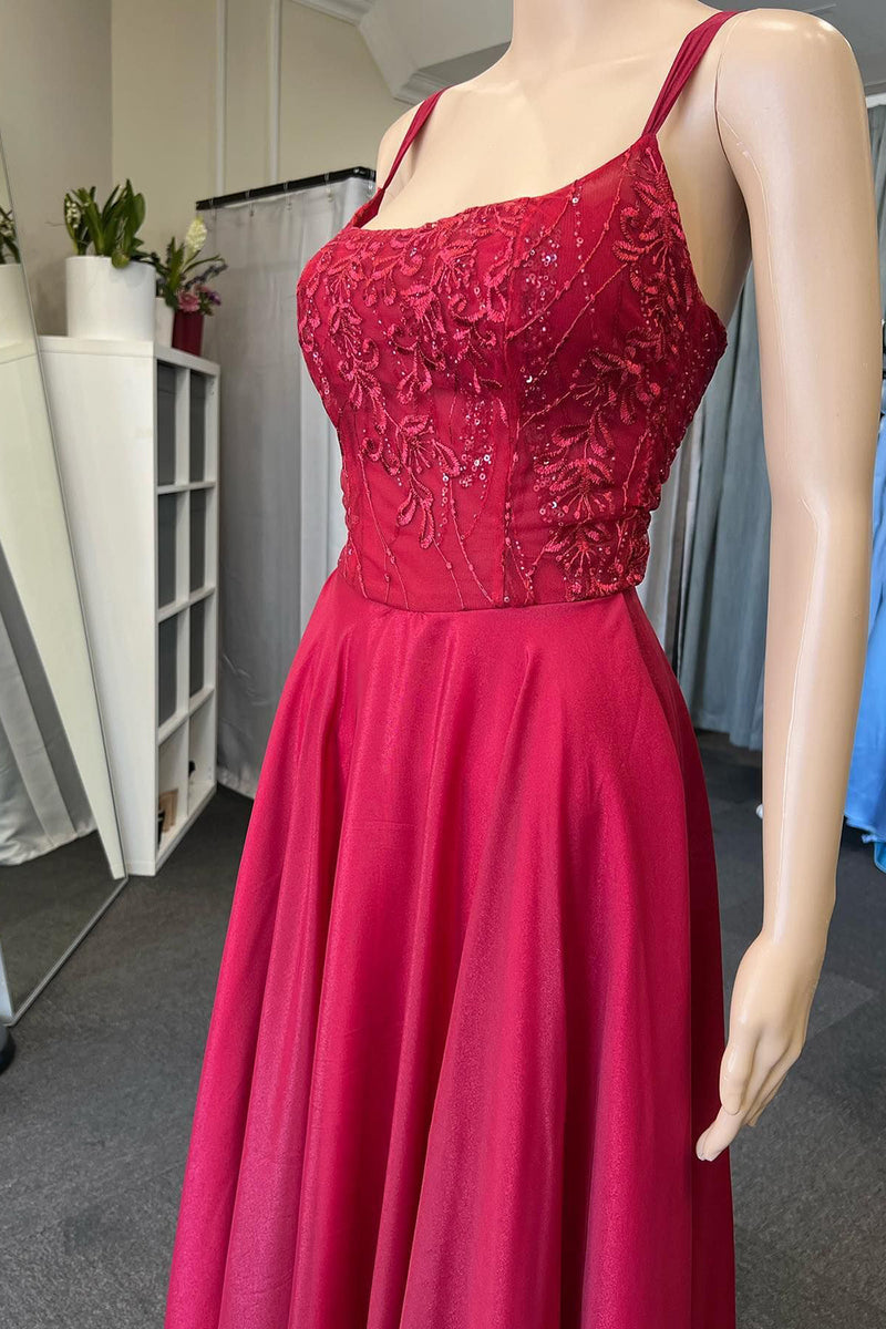 Load image into Gallery viewer, Green Satin Spaghetti Straps Corset Prom Dress