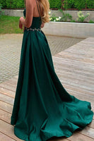 Load image into Gallery viewer, A Line Green Spaghetti Straps Satin Prom Dress with Pockets