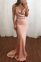 Load image into Gallery viewer, Spaghetti Straps Satin Simple Mermaid Prom Dress