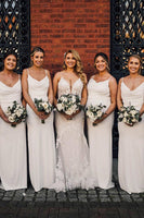 Load image into Gallery viewer, Sheath Spaghetti Strap Ivory Draped Long Bridesmaid Dress